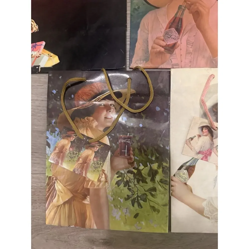 Vintage Coca-Cola Gift Bag Lot Santa Ladies Advertising Tissue Paper 7pc